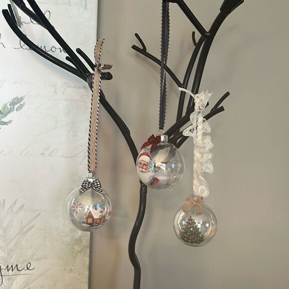 Upcycled Clear Glass Ornaments 3 Different Christmas Balls house, Santa and tree - Picture 3 of 15
